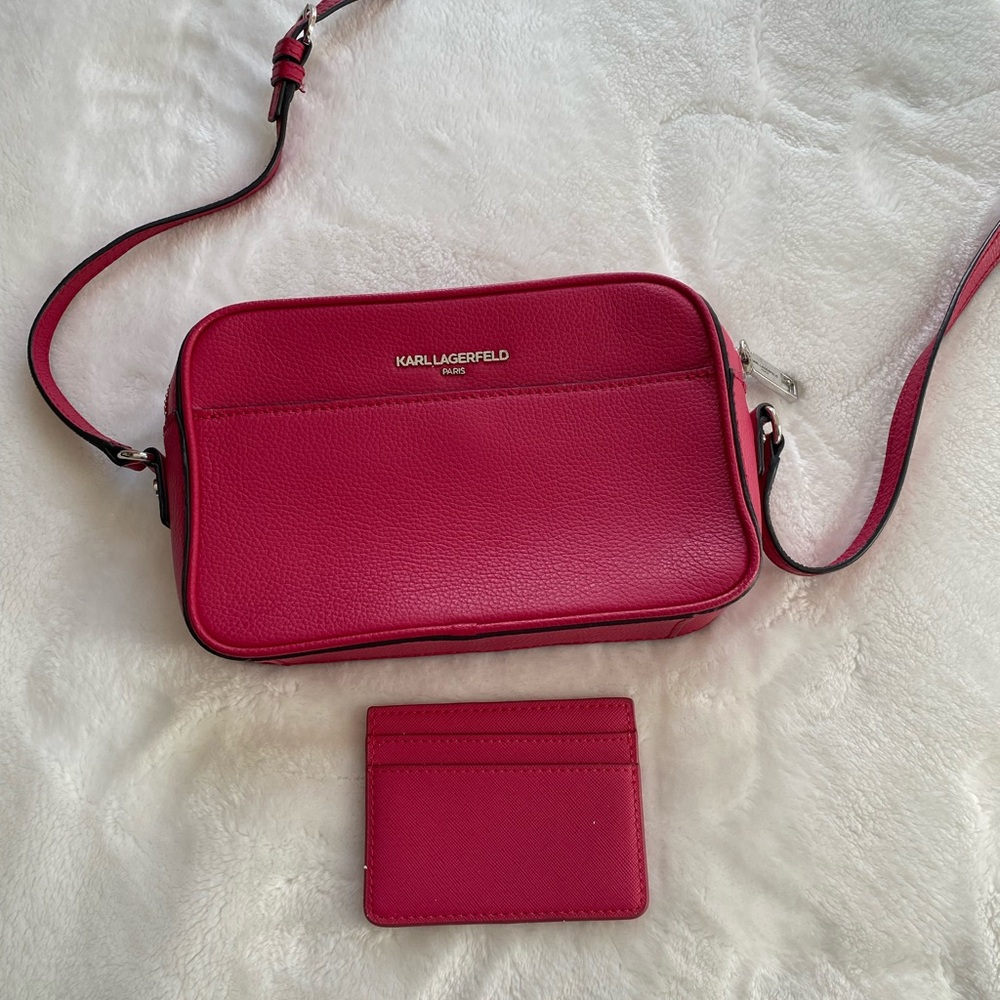 Karl Lagerfeld Fuchsia Pink Leather Small Crossbody Bag